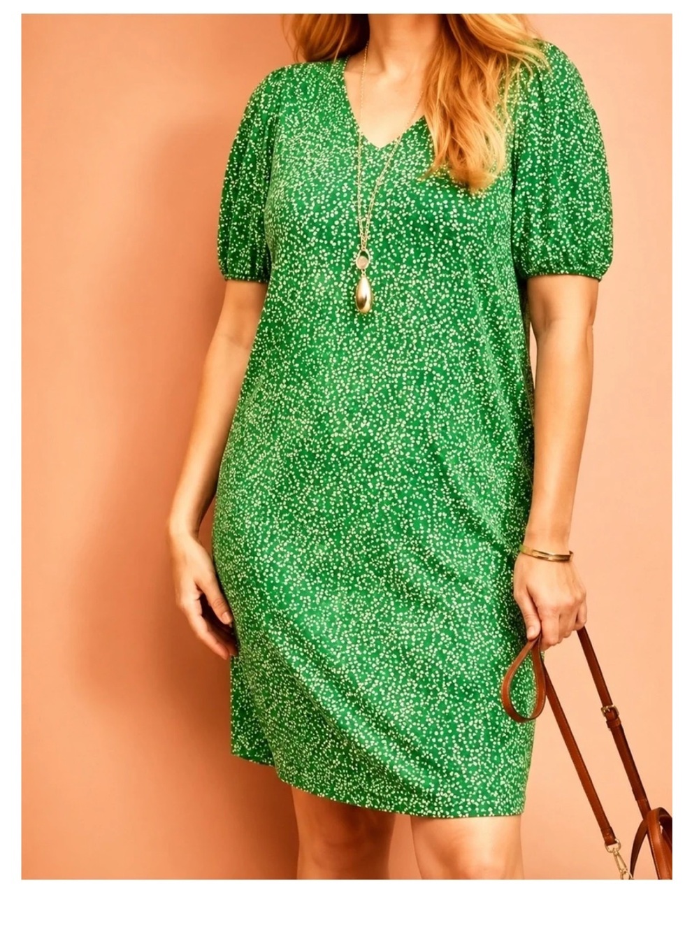 J. Jill green and white speckle print stretch shift dress small petite